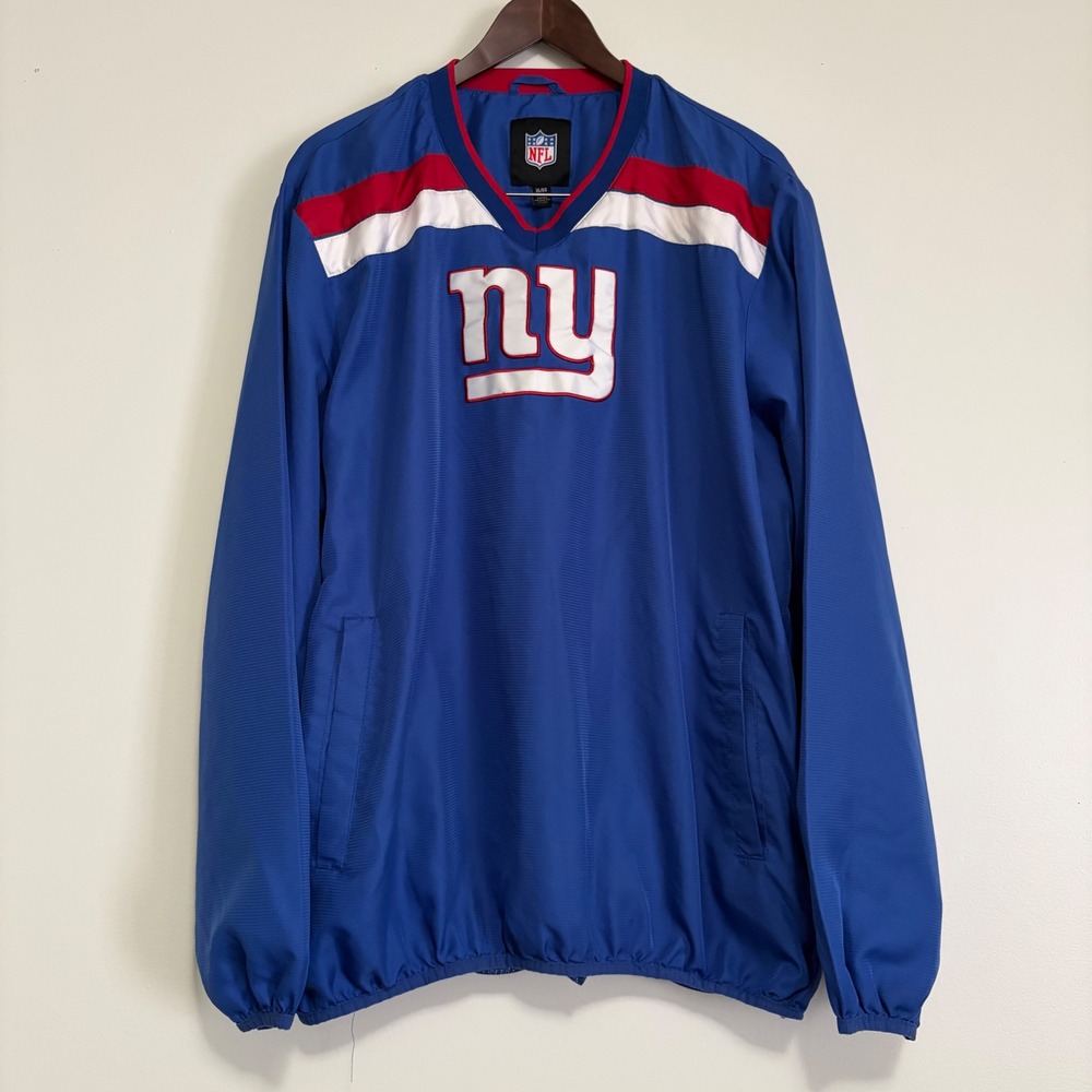 NFL New York Giants Windbreaker Pullover Blue V-Neck Mesh Lined XL